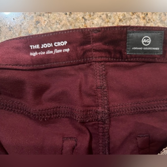 AG Adriano Goldschmied Jodi Velvet Crop High Rise Slim Fare in Burgundy NWOT 27 - Picture 11 of 15